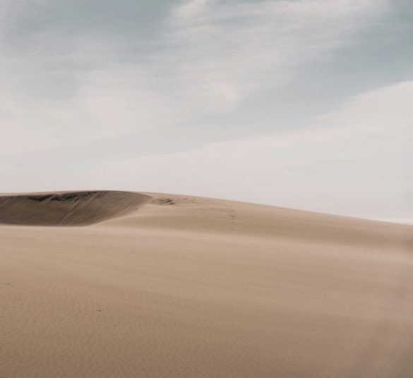 Tranquil desert landscape with a wide blue sky